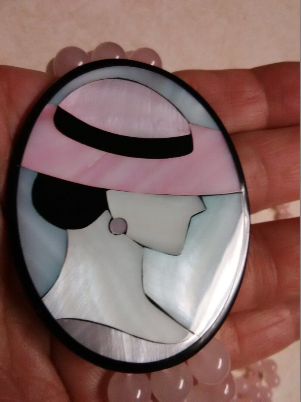Art Deco pink glass beads ( maybe quartz? ) 3 strand pendant necklace excellent - Picture 7 of 11